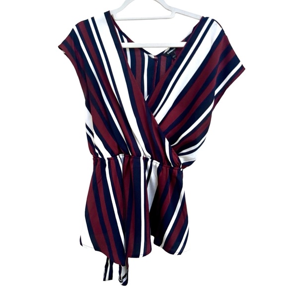 Express V neck stripe blouse elastic tie waist in Large - Picture 2 of 4